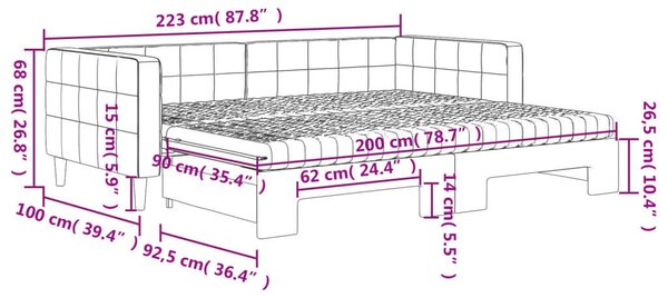 Fekete kihúzható bársony heverő matraccal 90 x 200 cm