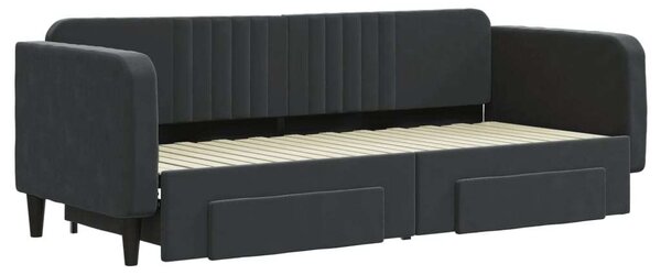 Fekete kihúzható bársony heverő fiókkal 80 x 200 cm