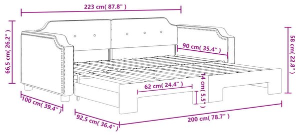 Tópszínű kihúzható szövet heverő 90 x 200 cm