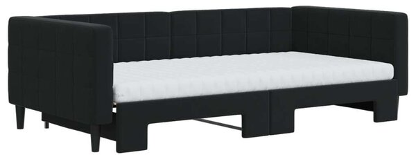 Fekete kihúzható bársony heverő matraccal 100 x 200 cm
