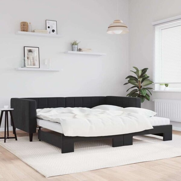 Fekete kihúzható bársony heverő matraccal 100 x 200 cm