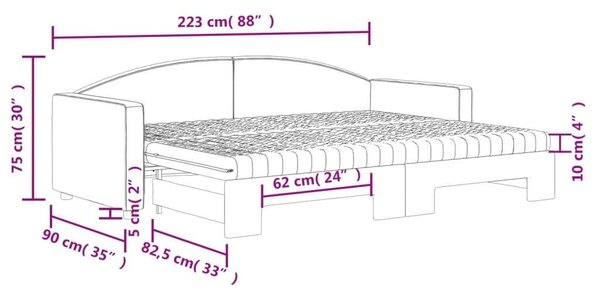 Tópszínű kihúzható szövet heverő matracokkal 80 x 200 cm