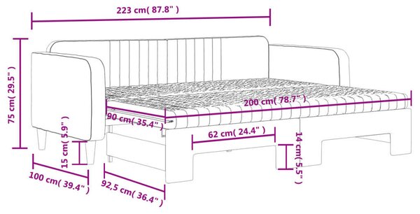 Fekete kihúzható bársony heverő matraccal 90 x 200 cm