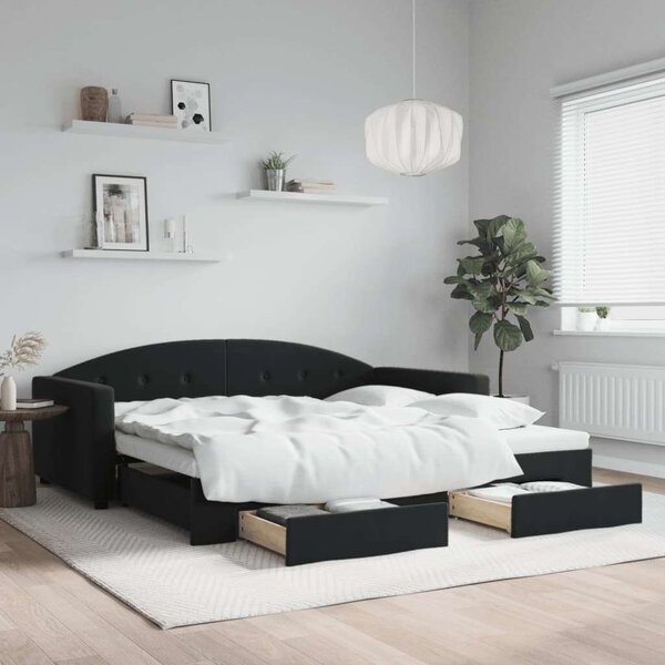 Fekete kihúzható bársony heverő fiókkal 100 x 200 cm