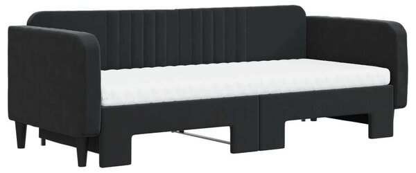 Fekete kihúzható bársony heverő matraccal 90 x 200 cm