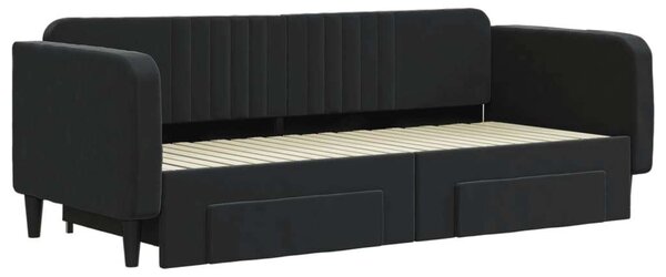 Fekete kihúzható bársony heverő fiókkal 90 x 200 cm