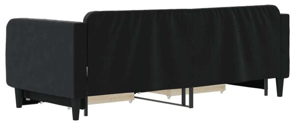 Fekete kihúzható bársony heverő fiókkal 90 x 200 cm