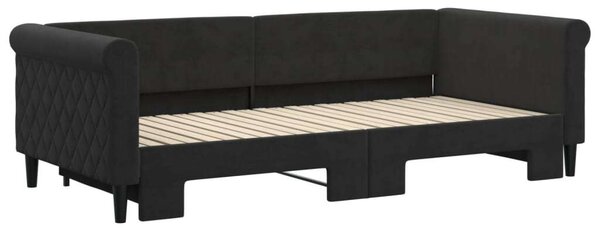 Fekete kihúzható bársony heverő 90x200 cm