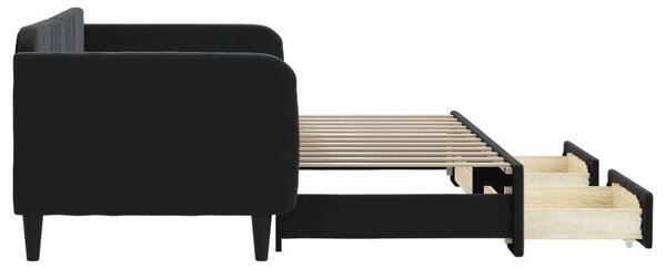 Fekete kihúzható bársony heverő fiókkal 90 x 200 cm