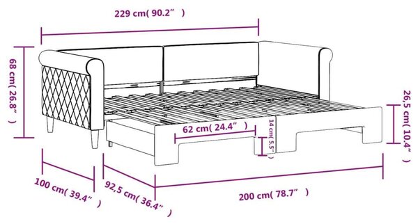 Fekete kihúzható bársony heverő 90x200 cm