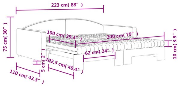 Világosszürke kihúzható szövet heverő matracokkal 100 x 200 cm