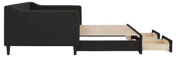 Fekete kihúzható szövet heverő fiókokkal 90 x 200 cm