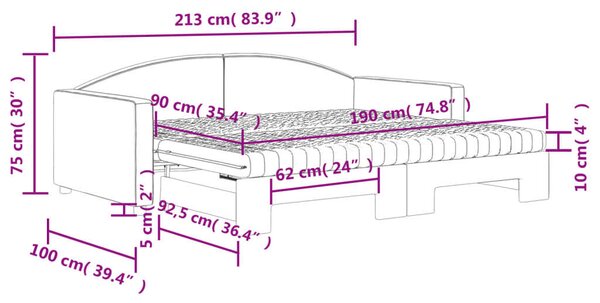 Fekete kihúzható szövet heverő matracokkal 90 x 190 cm
