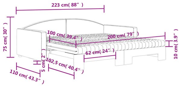 Fekete kihúzható szövet heverő matracokkal 100 x 200 cm