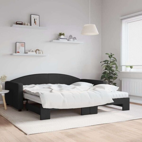 Fekete kihúzható szövet heverő matracokkal 100 x 200 cm