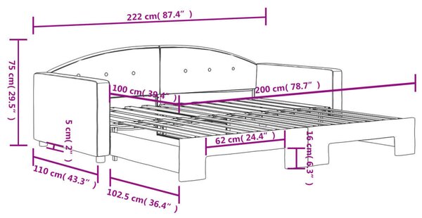 Kék kihúzható bársony heverő 100 x 200 cm