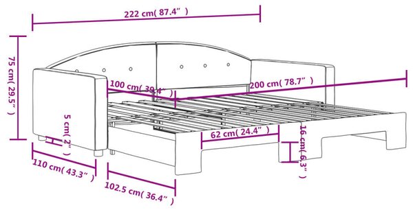 Világosszürke kihúzható szövet heverő 100 x 200 cm