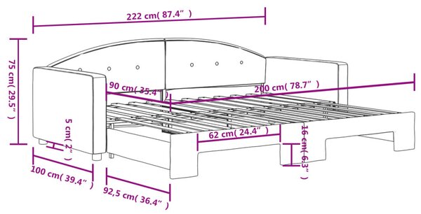 Fekete kihúzható bársony heverő 90x200 cm