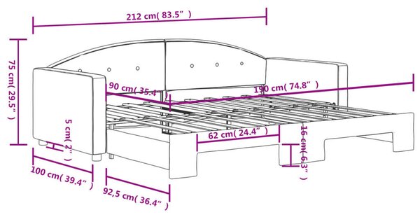 Fekete kihúzható bársonyheverő 90 x 190 cm
