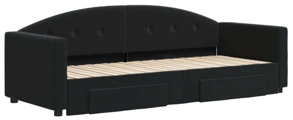 Fekete kihúzható bársony heverő fiókkal 80 x 200 cm