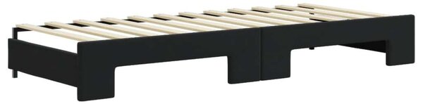Fekete kihúzható bársony heverő 80 x 200 cm