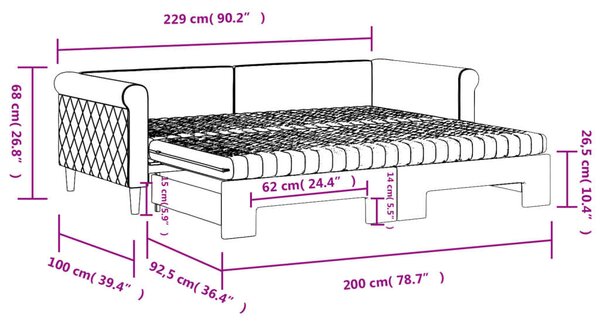 Fekete kihúzható bársony heverő matraccal 90 x 200 cm