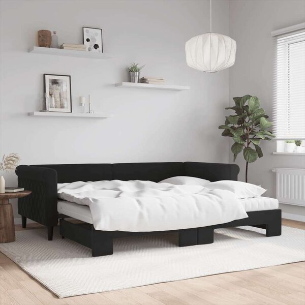 Fekete kihúzható bársony heverő matraccal 90 x 200 cm
