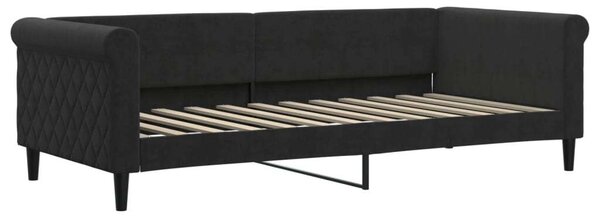Fekete kihúzható bársony heverő matraccal 90 x 200 cm