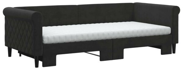 Fekete kihúzható bársony heverő matraccal 90 x 200 cm