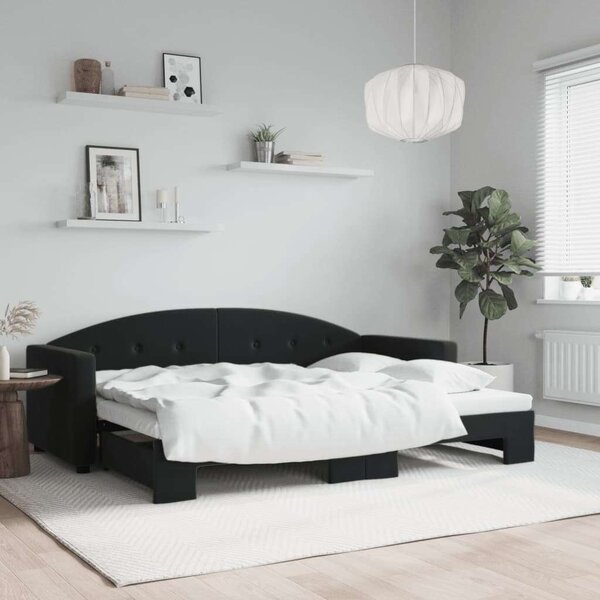 Fekete kihúzható bársony heverő 80 x 200 cm