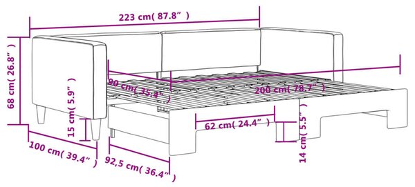 Tópszínű kihúzható szövet heverő 90 x 200 cm