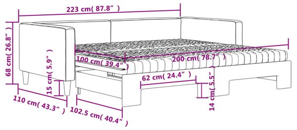 Fekete kihúzható szövet heverő matracokkal 100 x 200 cm