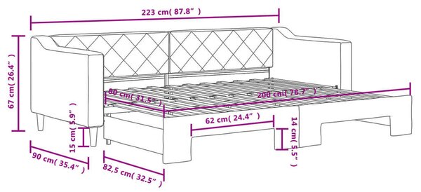 Világosszürke kihúzható szövet heverő 80 x 200 cm