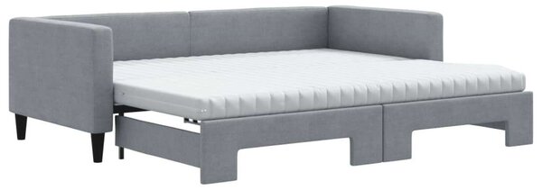 Világosszürke kihúzható szövet heverő matracokkal 90 x 200 cm
