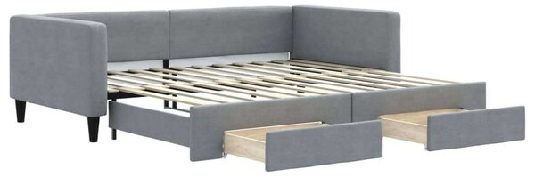 Világosszürke kihúzható szövet heverő fiókokkal 100 x 200 cm