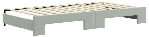 Világosszürke kihúzható bársony heverő matraccal 100 x 200 cm