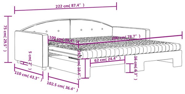 Világosszürke kihúzható bársony heverő matraccal 100 x 200 cm