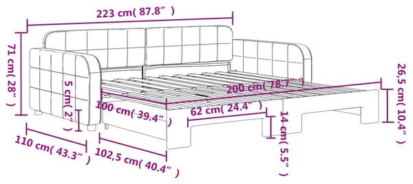 Kék kihúzható bársony heverő 100 x 200 cm