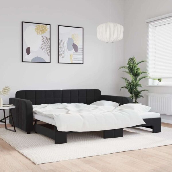 Fekete kihúzható bársonyheverő 100 x 200 cm