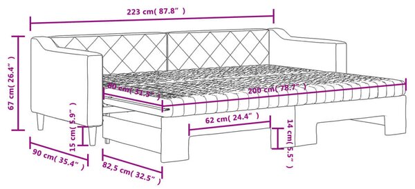 Krémszínű kihúzható szövet heverő matracokkal 80 x 200 cm