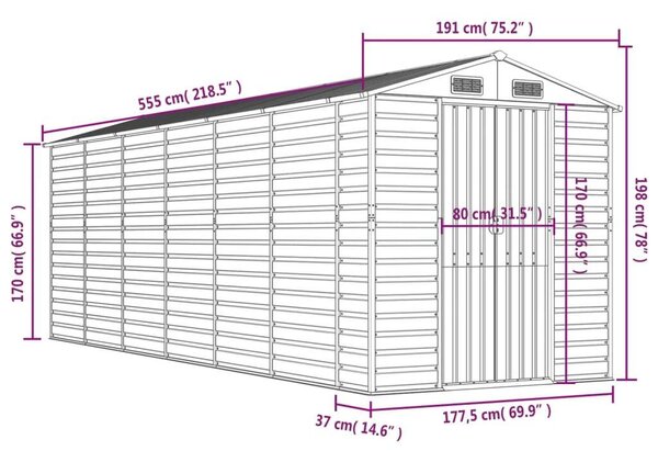 Acél Kerti Fészer - Világosbarna - 555x191x198cm