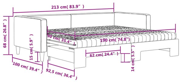 Fekete kihúzható szövet heverő matracokkal 90 x 190 cm