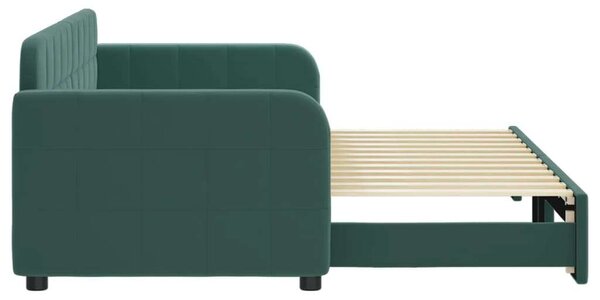 Sötétzöld kihúzható bársony heverő 80 x 200 cm