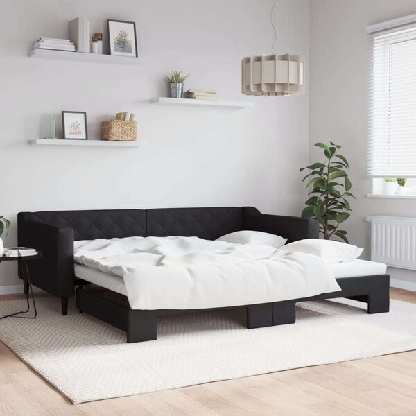 Fekete kihúzható szövet heverő 100 x 200 cm