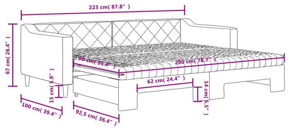 Fekete kihúzható szövet heverő matracokkal 90 x 200 cm