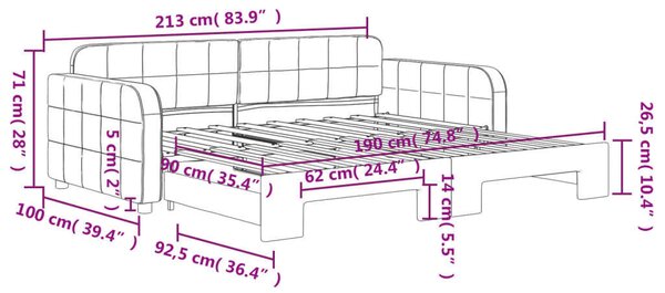 Fekete kihúzható bársonyheverő 90 x 190 cm