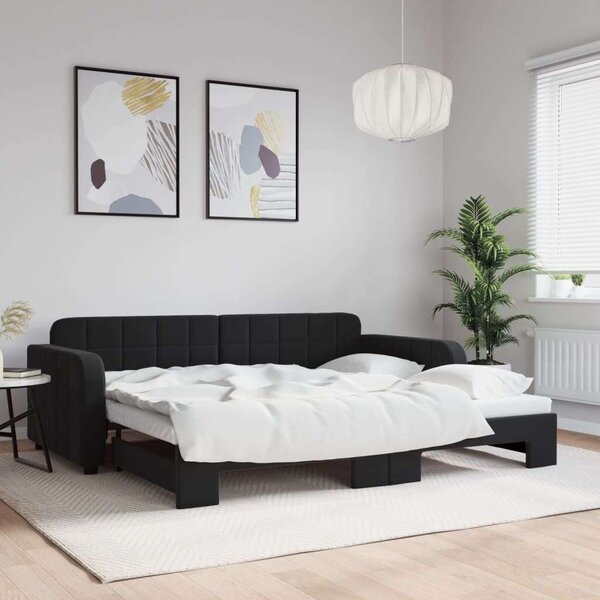 Fekete kihúzható bársony heverő 90x200 cm