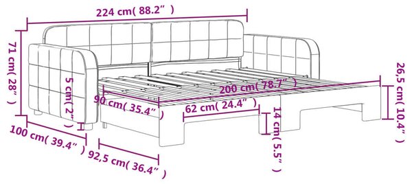 Fekete kihúzható bársony heverő 90x200 cm