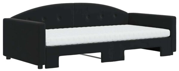 Fekete kihúzható bársony heverő matraccal 100 x 200 cm