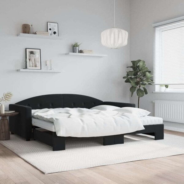 Fekete kihúzható bársony heverő matraccal 100 x 200 cm